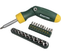 Реверсивно-рычажная отвертка X-Hard-21, 21 предм., с насадками KRAFTOOL 26151-H21