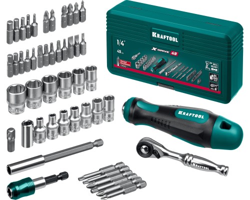 Набор бит и головок с битодержателем и трещоткой X-Drive-49, 49 шт. KRAFTOOL 25816