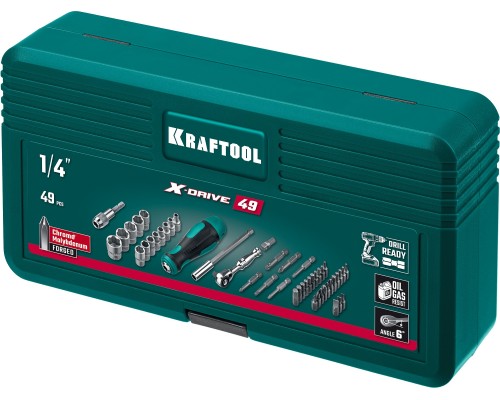 Набор бит и головок с битодержателем и трещоткой X-Drive-49, 49 шт. KRAFTOOL 25816