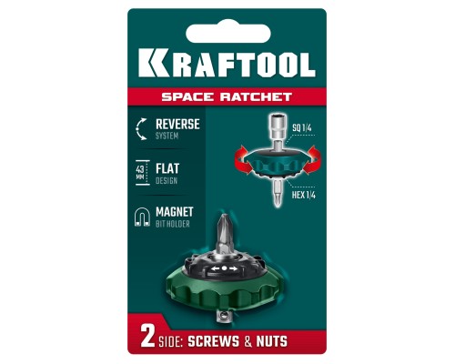 Суперкомпактная реверсивная трещотка для бит и головок SPACE Ratchet KRAFTOOL 25890