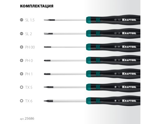 Набор отверток Precision 7, 7 предм. KRAFTOOL 25686