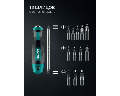 Универсальная переставная отвертка с двусторонним стержнем Universal-12 KRAFTOOL 26168_z01