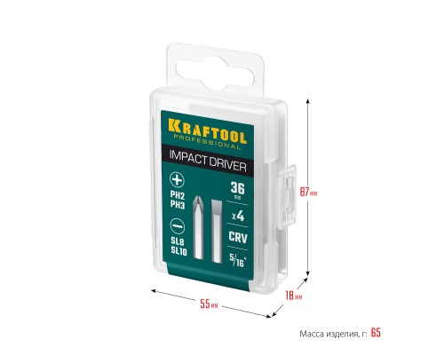 Набор бит для ударной отвертки 36 мм, 4 шт. KRAFTOOL 25551