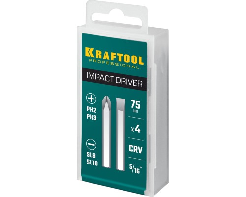 Набор бит для ударной отвертки 75 мм, 4 шт. KRAFTOOL 25552