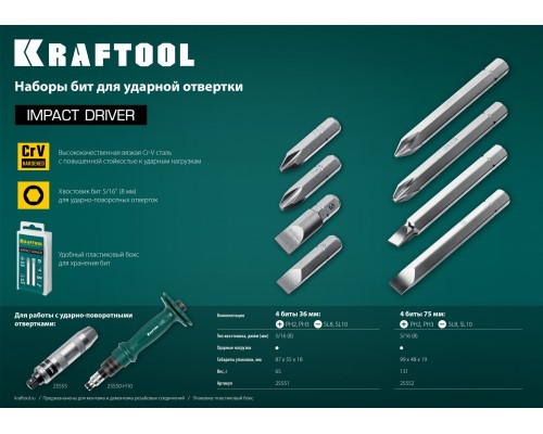 Набор бит для ударной отвертки 75 мм, 4 шт. KRAFTOOL 25552