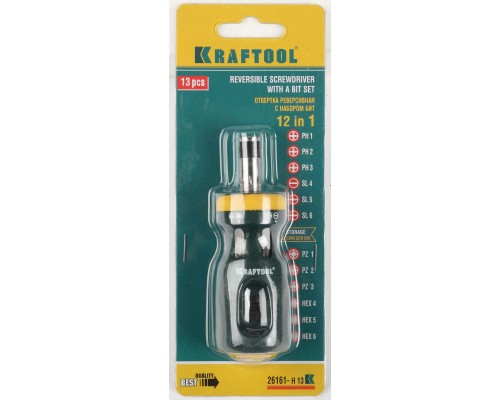 Реверсивная отвертка Kompakt-12, с насадками, 12 в 1 KRAFTOOL 26161-H13