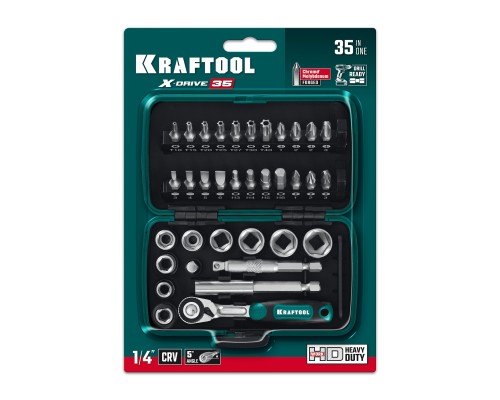 Универсальный набор инструмента 1/4" 35 предм. X-Drive 35 KRAFTOOL 27974