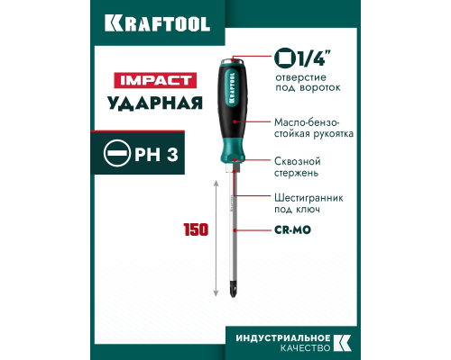 Ударная отвертка Impact PH3 KRAFTOOL 250034-3