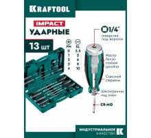 Набор ударных отверток IMPACT 13 шт., сквозной стержень Cr-Mo KRAFTOOL 25035