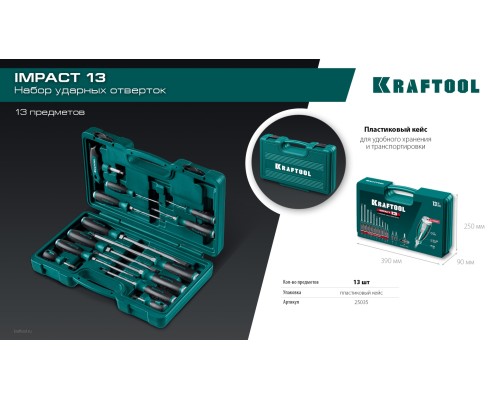 Набор ударных отверток IMPACT 13 шт., сквозной стержень Cr-Mo KRAFTOOL 25035
