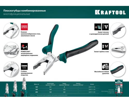 Комбинированные плоскогубцы с эксцентриковым шарниром KraftMax, 180 мм KRAFTOOL 22011-1-18_z01
