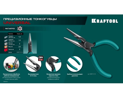 Прецизионные тонкогубцы Kraft Mini, 140 мм KRAFTOOL 220017-3-14_z01