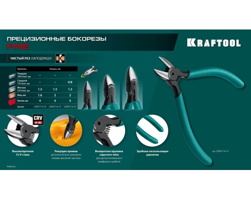 Прецизионные бокорезы PRECISION чистый рез 128 мм KRAFTOOL 220017-6-12