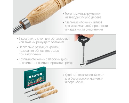Набор ручных резцов по дереву Precision-3, 3 предм. KRAFTOOL 18369