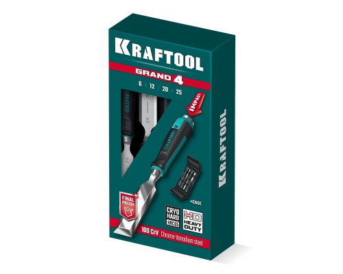 Набор стамесок-долот с двухкомпонентной рукояткой 4 шт. KRAFTOOL GRAND-4 KRAFTOOL 1818-H4