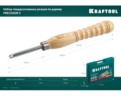Набор ручных резцов по дереву Precision-3, 3 предм. KRAFTOOL 18369