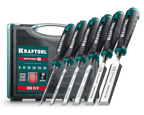 Набор стамесок-долот с двухкомпонентной рукояткой 6 шт. GRAND-6 KRAFTOOL 1818-H6