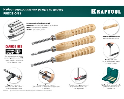 Набор ручных резцов по дереву Precision-3, 3 предм. KRAFTOOL 18369