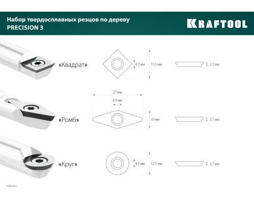 Набор ручных резцов по дереву Precision-3, 3 предм. KRAFTOOL 18369