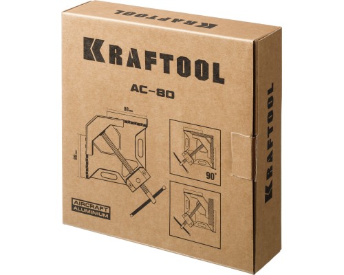 Мощная алюминиевая угловая струбцина AC-80, глубина зажима 70 мм KRAFTOOL 32202