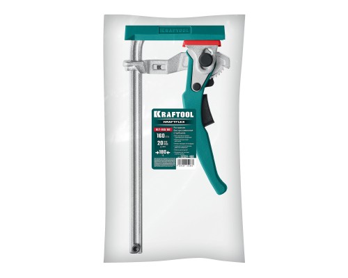 Струбцина KRAFTFLEX, KLT-160, 160/60 мм, универсальная, цельнокованая, рычажная, быстрозажимная, в T-track KRAFTOOL 32331-160