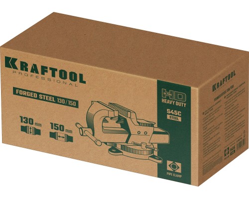 Кованые стальные тиски FORGE--130/150, с регулировкой компенсации люфта KRAFTOOL 32700-150