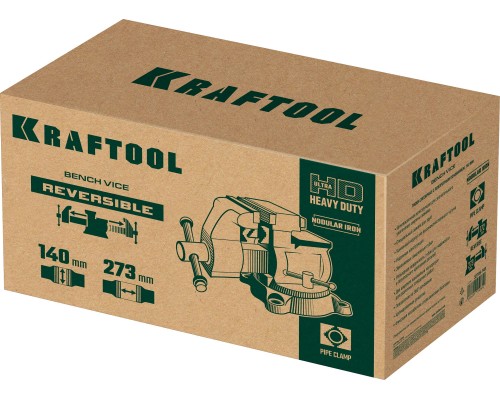 Слесарные тиски Reversible 140 мм, расход 273 мм KRAFTOOL 32705-140