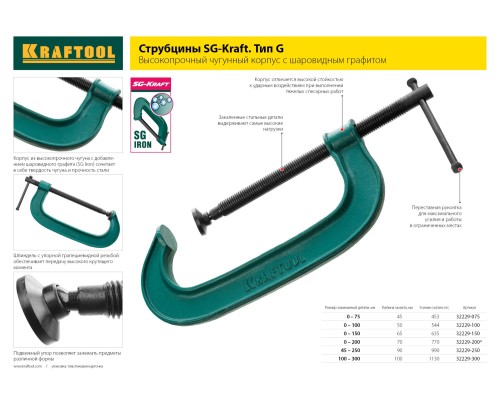 Струбцина G-образная Extrem-200, 200x70 мм KRAFTOOL 32229-200