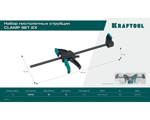 Набор пистолетных струбцин 2Х, 300/450 мм, 2 шт. KRAFTOOL 32225-H2