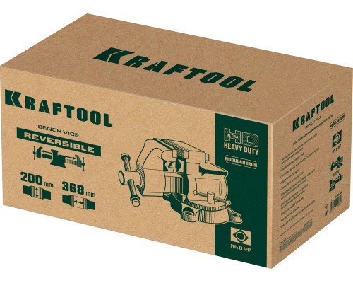 Слесарные тиски Reversible 200 мм, расход 368 мм KRAFTOOL 32705-200