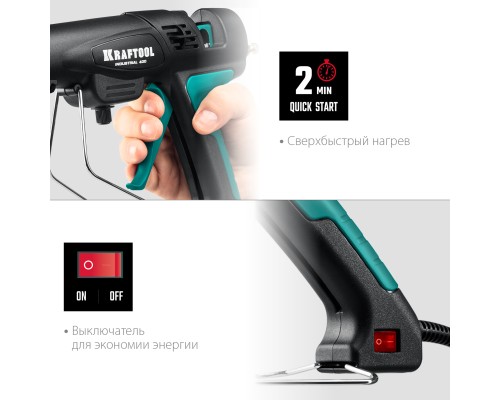 Электрический термоклеевой пистолет Industrial 400, d 11-12 мм, 50 г/мин, 130-230°C KRAFTOOL 06843-300-12