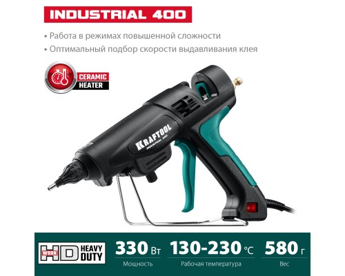 Электрический термоклеевой пистолет Industrial 400, d 11-12 мм, 50 г/мин, 130-230°C KRAFTOOL 06843-300-12