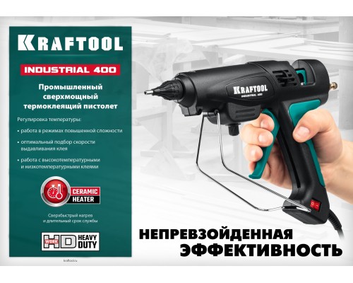 Электрический термоклеевой пистолет Industrial 400, d 11-12 мм, 50 г/мин, 130-230°C KRAFTOOL 06843-300-12