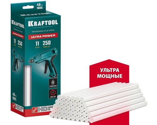 Клеевые стержни Ultra Power, 11x250 мм, 40 шт., ультрамощные, прозрачные KRAFTOOL 06848-40