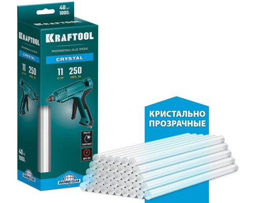Клеевые стержни Cristal, 11x250 мм, 40 шт., кристально прозрачные KRAFTOOL 06846-40