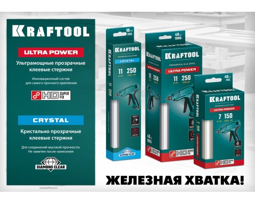 Клеевые стержни Cristal, 11x250 мм, 40 шт., кристально прозрачные KRAFTOOL 06846-40