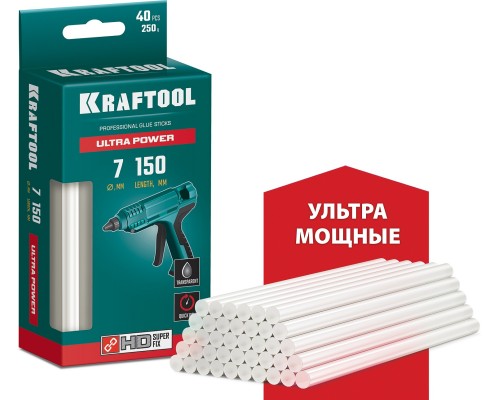 Ультрамощные клеевые стержни Ultra Power, 7x150 мм, 40 шт., прозрачные KRAFTOOL 06837-40
