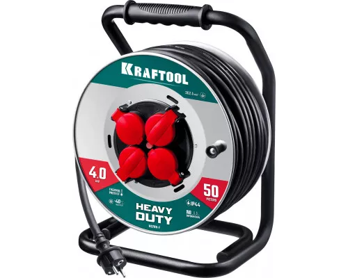 Силовой удлинитель на стальной катушке КГ 3х2.5 50м 4000Вт IP44, HEAVY DUTY KRAFTOOL 55086-50_z01 Силовой удлинитель на стальной катушке КГ 3х2.5 50м 4000Вт IP44, HEAVY DUTY KRAFTOOL 55086-50_z01