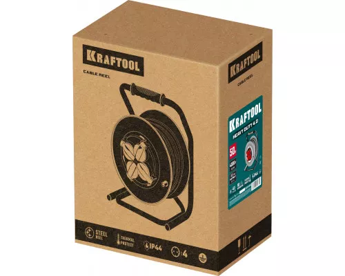 Силовой удлинитель на стальной катушке КГ 3х2.5 50м 4000Вт IP44, HEAVY DUTY KRAFTOOL 55086-50_z01 Силовой удлинитель на стальной катушке КГ 3х2.5 50м 4000Вт IP44, HEAVY DUTY KRAFTOOL 55086-50_z01