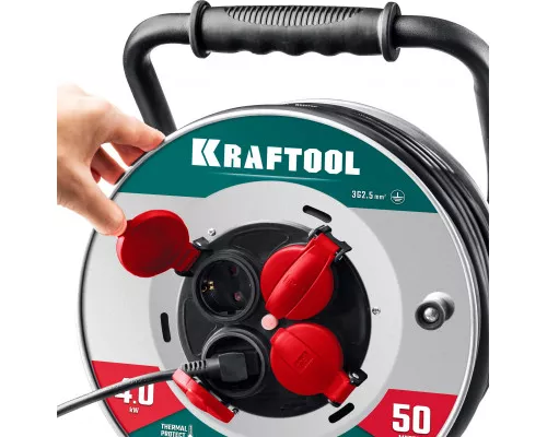 Силовой удлинитель на стальной катушке КГ 3х2.5 50м 4000Вт IP44, HEAVY DUTY KRAFTOOL 55086-50_z01 Силовой удлинитель на стальной катушке КГ 3х2.5 50м 4000Вт IP44, HEAVY DUTY KRAFTOOL 55086-50_z01