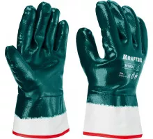 Перчатки HYKRAFT Heavy Duty-особопрочные, L (9), с крагой, нитриловое покрытие, высокая защита от нефтепродуктов KRAFTOOL 11288-L