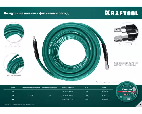 Воздушный шланг с поворотными фитингами рапид 20 м, 10x1 5 мм, 20 бар KRAFTOOL 06588-20