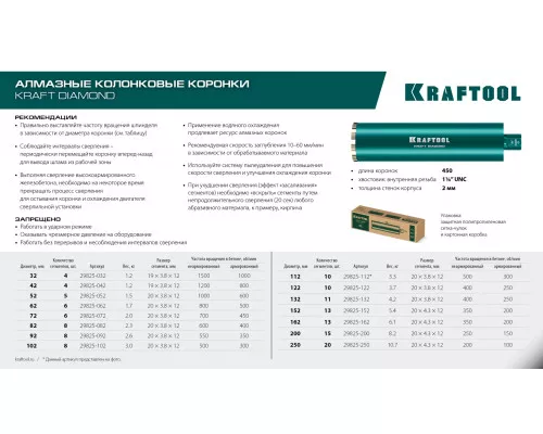 Алмазная коронка по железобетону DIAMOND 132 мм (450 мм, 1 1/4", лазерная сварка сегментов) KRAFTOOL 29825-132 Алмазная коронка по железобетону DIAMOND 132 мм (450 мм, 1 1/4", лазерная сварка сегментов) KRAFTOOL 29825-132