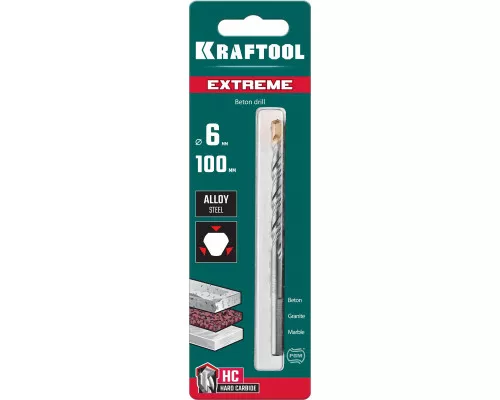 Сверло по бетону Extreme, 6x100 мм, трехгранныйxвостовик KRAFTOOL 29166-100-06 Сверло по бетону Extreme, 6x100 мм, трехгранныйxвостовик KRAFTOOL 29166-100-06