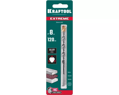 Сверло по бетону Extreme, 8x120 мм, трехгранныйxвостовик KRAFTOOL 29166-120-08 Сверло по бетону Extreme, 8x120 мм, трехгранныйxвостовик KRAFTOOL 29166-120-08