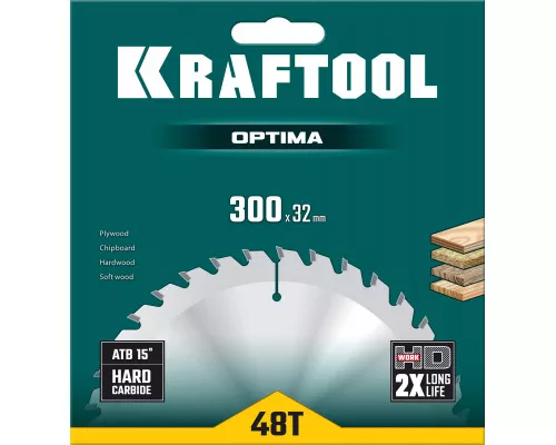 Пильный диск по дереву Optima, 300x32 мм, 48Т KRAFTOOL 36951-300-32 Пильный диск по дереву Optima, 300x32 мм, 48Т KRAFTOOL 36951-300-32