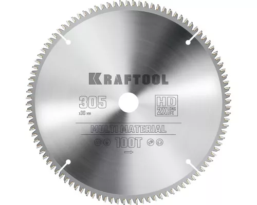 Пильный диск по алюминию Multi Material, 305x30 мм, 100Т KRAFTOOL 36953-305-30 Пильный диск по алюминию Multi Material, 305x30 мм, 100Т KRAFTOOL 36953-305-30