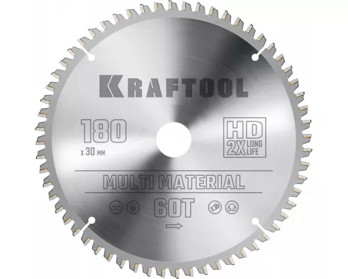 Пильный диск по алюминию Multi Material, 180x30 мм, 60Т KRAFTOOL 36953-180-30 Пильный диск по алюминию Multi Material, 180x30 мм, 60Т KRAFTOOL 36953-180-30