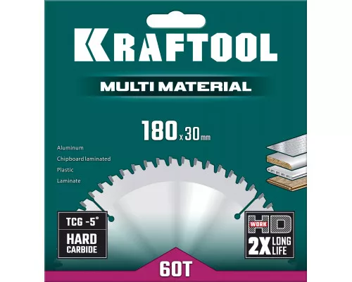 Пильный диск по алюминию Multi Material, 180x30 мм, 60Т KRAFTOOL 36953-180-30 Пильный диск по алюминию Multi Material, 180x30 мм, 60Т KRAFTOOL 36953-180-30