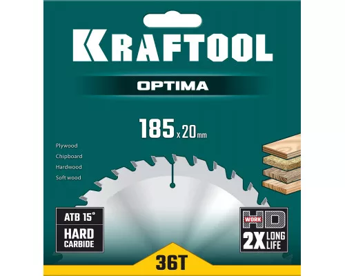 Пильный диск по дереву Optima, 185x20 мм, 36Т KRAFTOOL 36951-185-20 Пильный диск по дереву Optima, 185x20 мм, 36Т KRAFTOOL 36951-185-20
